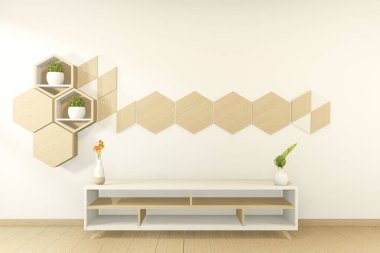 Tropikal stil - Japon oda içi - minimal tasarım. 3d oluşturma