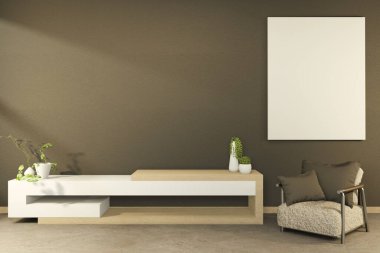 Kabin görevlisi ve alçak masa iç mimarisi Çin tarzı iç dekorasyon yapıyor. 3B görüntüleme