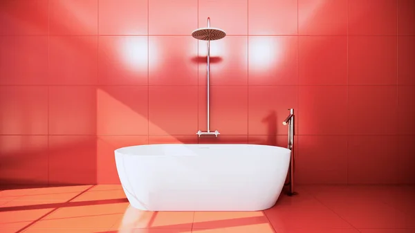 Rood Zen Design Badkamer Tegels Muur Vloer Japanse Stijl Weergave — Stockfoto