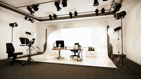 News Studio White Room Design Hintergrund Für Shows Rendering — Stockfoto