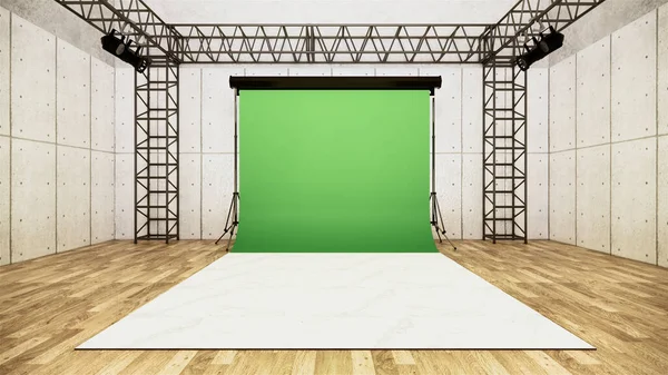 Studio Modern Film Studio White Screen Rendering — Stock Photo, Image