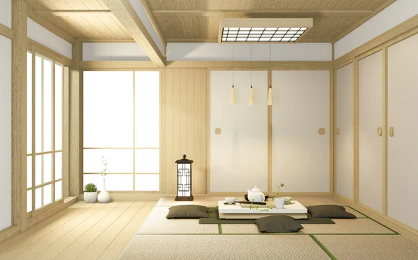 Interior Tropis Desain Dengan Sofa Untuk Ruang Tamu Gaya Jepang — Stok Foto