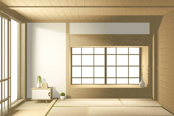 Quarto Grande Vazio Estilo Tropical Japonês Renderização — Fotografia de Stock