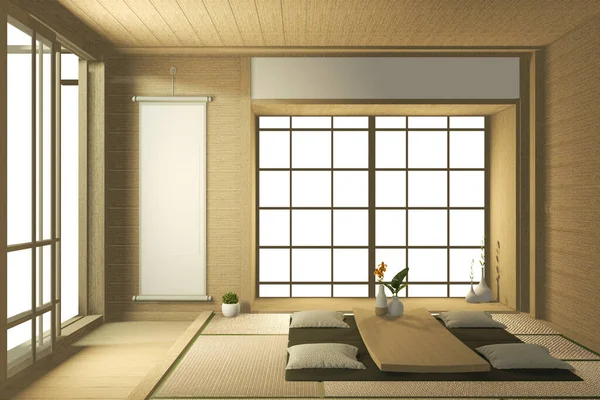 Design Interiores Tropical Com Sofá Para Sala Estar Estilo Japonês — Fotografia de Stock