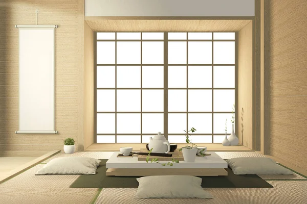Tropical Interior Design Sofa Living Room Japanese Style Rendering — Stock Photo, Image