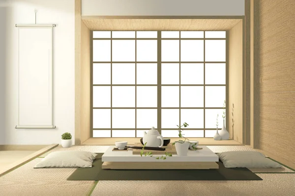 Tropisches Interieur Mit Sofa Für Wohnzimmer Japanischen Stil Rendering — Stockfoto