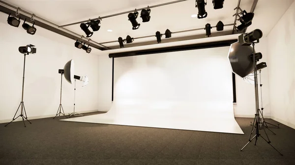 Studio Modern Film Studio White Screen Rendering — Stock Photo, Image