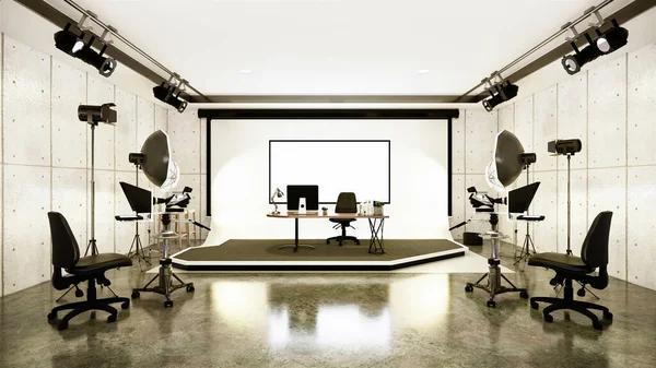 Studio Modern Film Studio White Screen Rendering — Stock Photo, Image