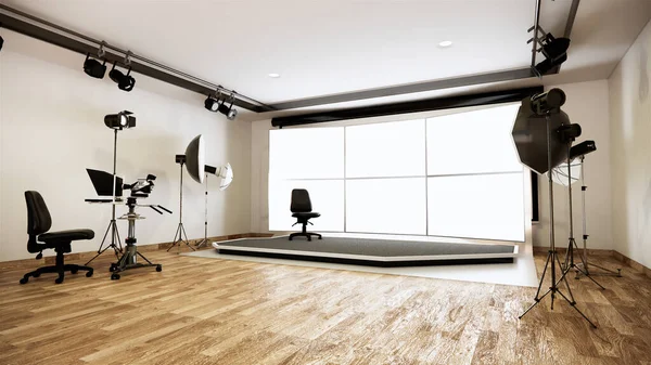 Studio ホワイトスクリーン付きの現代映画スタジオ 3Dレンダリング — ストック写真
