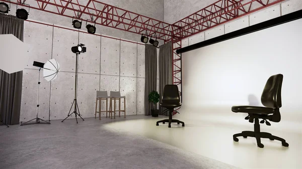 Studio Modern Film Studio White Screen Rendering — Stock Photo, Image