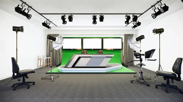 News Studio White Room Design Hintergrund Für Shows Rendering — Stockfoto