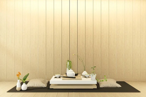 low table and pillow interior mock up Chinese style Room interior. 3D rendering