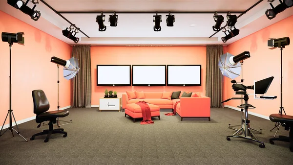 News Studio White Room Design Hintergrund Für Shows Rendering — Stockfoto