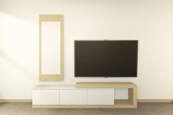 Mueble Televisión Habitación Tropical Vacía Japonés Estilo Zen Diseños Mínimos — Foto de Stock