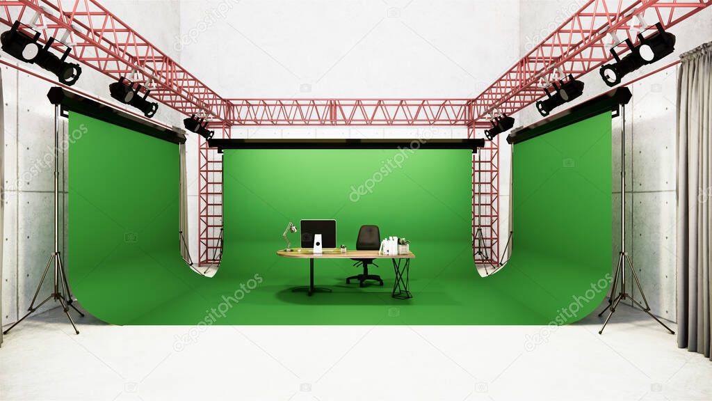 Studio - Modern Film Studio with white Screen. 3D rendering