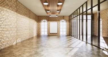 Ahşap döşeme iç tasarımında boş oda beyaz iç tasarımı. 3B görüntüleme