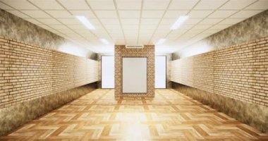 Ahşap döşeme iç tasarımında boş oda beyaz iç tasarımı. 3B görüntüleme