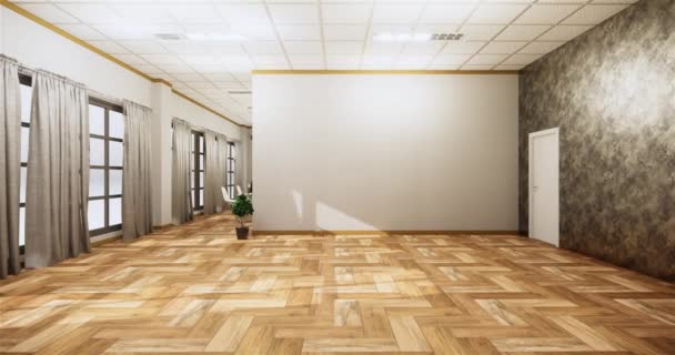 Quarto Vazio Design Interiores Branco Piso Madeira Design Interiores Renderização — Vídeo de Stock