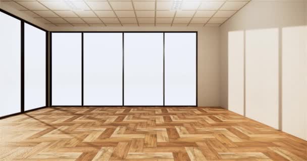 Empty Room White Interior Design Wooden Floor Interior Design Rendering — Stock Video