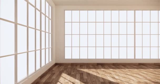 Habitación Vacía Diseño Interior Blanco Diseño Interiores Piso Madera Renderizado — Vídeo de stock