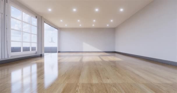 木地板室内设计上的空房间白色室内设计 3D渲染 — 图库视频影像