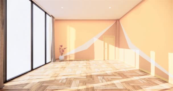 Quarto Vazio Design Interiores Branco Piso Madeira Design Interiores Renderização — Vídeo de Stock