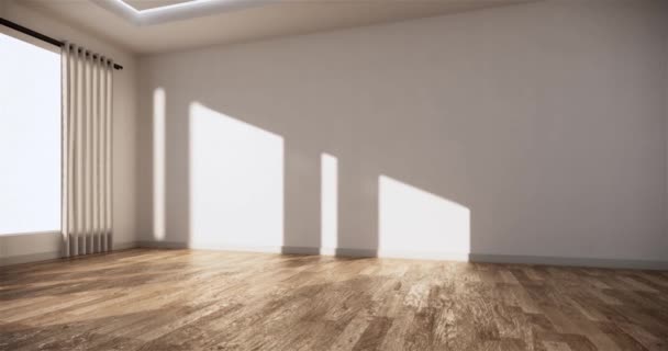 Leerer Raum Weißer Innenausbau Auf Holzboden Innenausstattung Rendering — Stockvideo