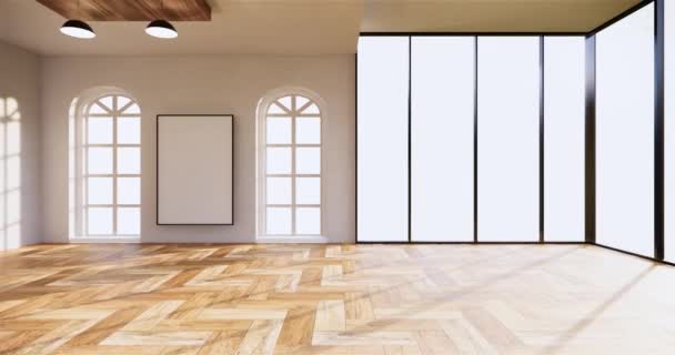 Habitación Vacía Diseño Interior Blanco Diseño Interiores Piso Madera Renderizado — Vídeos de Stock