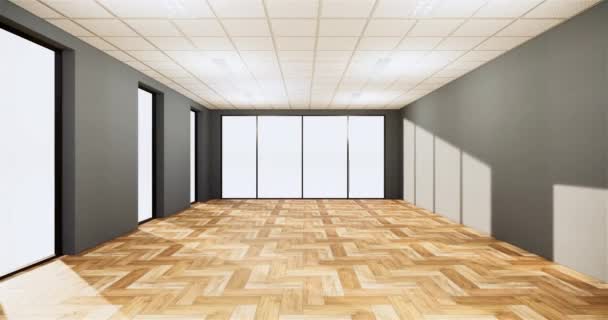 Pusty Pokój Biały Wystrój Wnętrz Drewnianej Podłogi Projektowania Wnętrz Renderowanie — Wideo stockowe