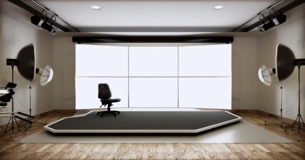 工作室 现代电影工作室与白色屏幕 3D渲染 — 图库视频影像