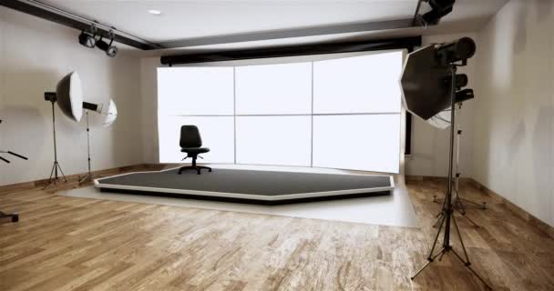 Studio ホワイトスクリーン付きの現代映画スタジオ 3Dレンダリング — ストック動画