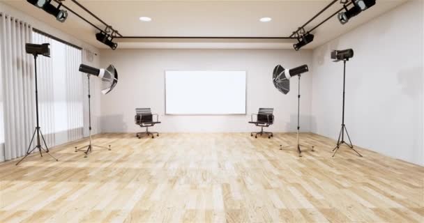 Estúdio Estúdio Cinema Moderno Com Tela Branca Renderização — Vídeo de Stock