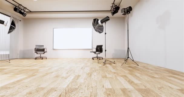 Studio Modern Film Studio Con Schermo Bianco Rendering — Video Stock