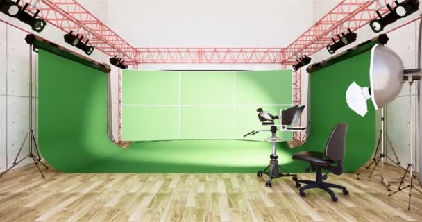 Studio Modern Film Studio Con Schermo Bianco Rendering — Video Stock