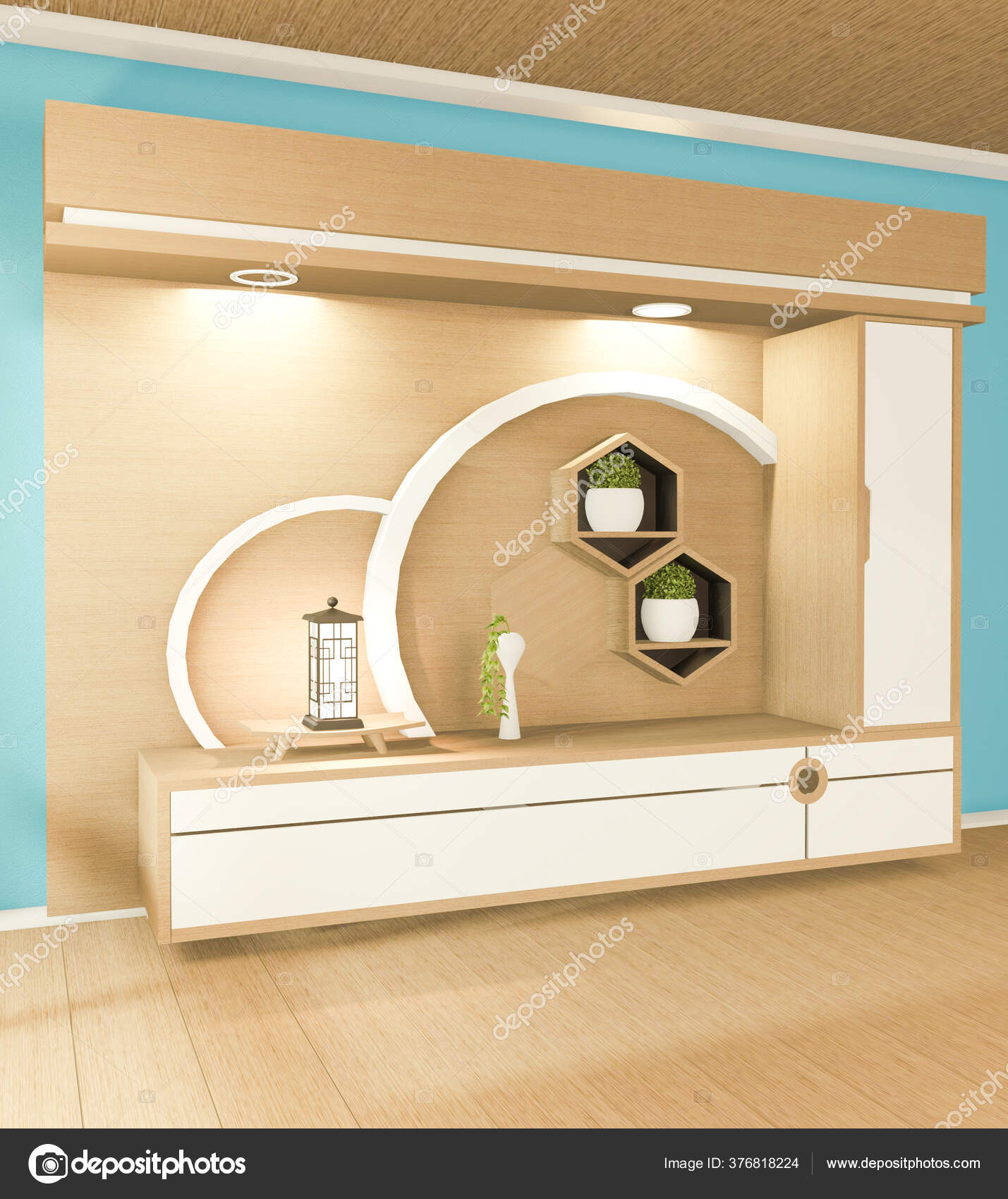 Gabinete Habitación Tropical Vacía Estilo Japonés Zen Diseño Mínimo