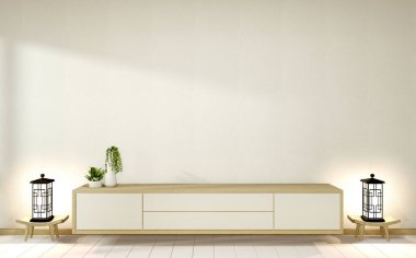 Dolap ahşap, beyaz, içi boş oda tarzı, 3 boyutlu.