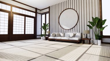 Japonya 'da Japon tarzı kanepe ve beyaz arka plan 3D düzenleme için bir pencere sağlar.
