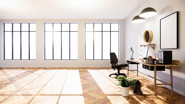 Empty Salón Ladrillo Blanco Pared Estilo Loft Diseño Interior Rendimiento —  Fotos de Stock