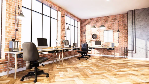 Business Room Loft Style White Brick Concrete Wall Design Loft — Photo