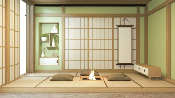 Ruang Hijau Nihon Desain Interior Dengan Kertas Pintu Dan Lemari — Stok Foto