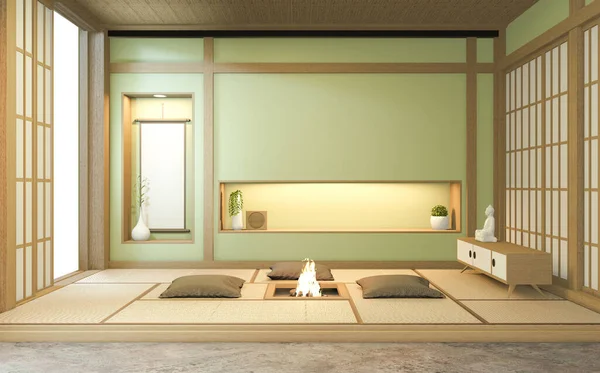 Nihon Green Room Design Interior Door Paper Cabinet Shelf Wall — Zdjęcie stockowe