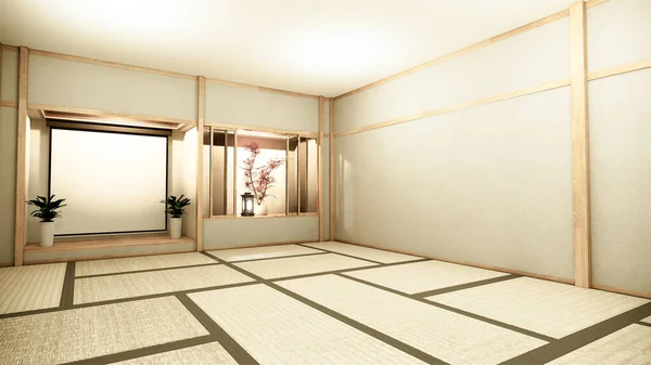 日本の部屋の内部の背景と棚壁日本のスタイルのデザイン隠された光3Dレンダリング — ストック写真