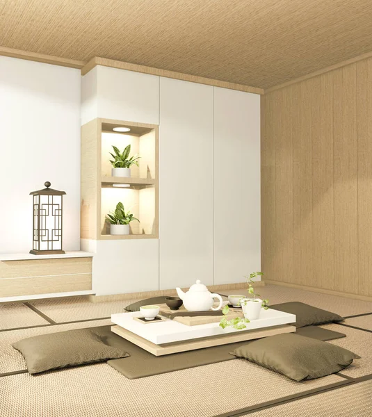 Skåp Och Fåtölj Japansk Stil Rummet Ryokan Minimal Design Rendering — Stockfoto