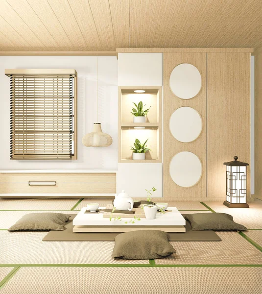 Kabinet Dan Kursi Berlengan Gaya Jepang Pada Kamar Ryokan Desain — Stok Foto