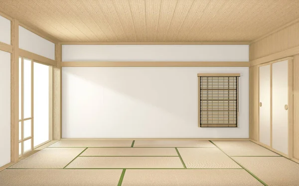 熱帯スタイルの部屋のインテリア 空の部屋の日本スタイル 3Dレンダリング — ストック写真