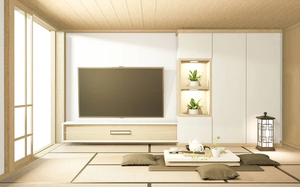 Gabinete Poltrona Estilo Japonês Quarto Ryokan Design Mínimo Renderização — Fotografia de Stock