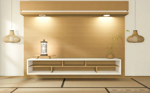 Kabinet Ruang Kosong Tropis Jepang Gaya Zen Desain Minimal Perender — Stok Foto