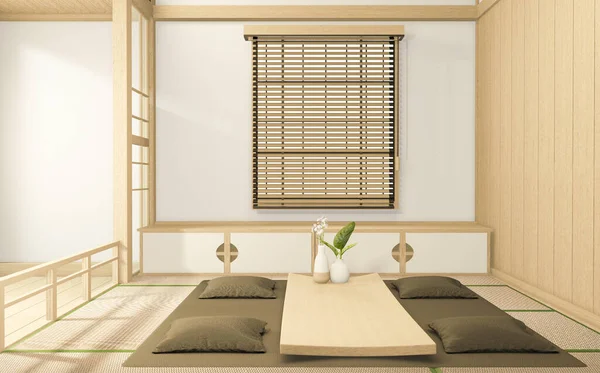 Salón Sillón Estilo Japonés Habitación Ryokan Diseño Mínimo Rendimiento — Foto de Stock