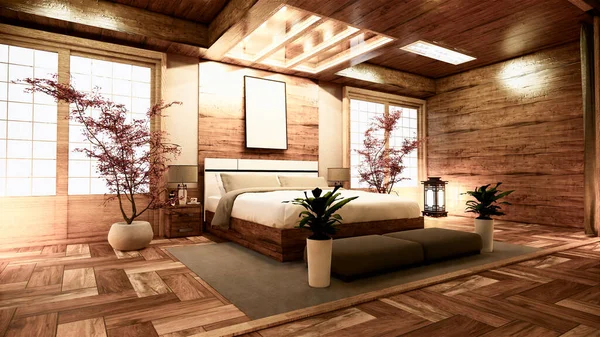 Спальня Японський Дизайн Інтер Єру Візуалізація — стокове фото