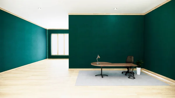 Leere Grüne Konferenzraum Interieur Mit Holzboden Auf Weißem Wandhintergrund Leere — Stockfoto